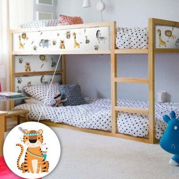 Animal Stickers for Kura Bed, IKEA, Farmhouse Woodland Tiger Lion Zebra Vinyl, Boy Room Decal, Adhesive, Peel and Stick, Custom | FUNLIFE