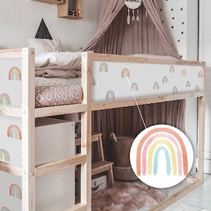 Rainbow Decals for Kura Bed, Pastel Red and Purple Rainbow Wall Sticker, Also Suitable for Wall, Adhesive, Peel and Stick | FUNLIFE