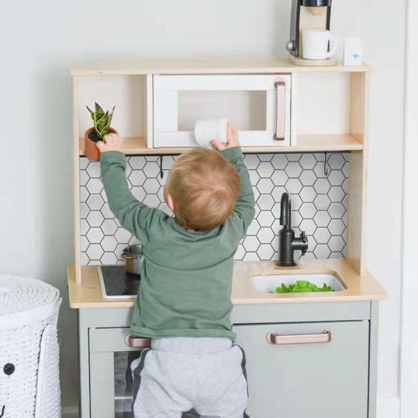 Ikea Play Kitchen Backsplash Sticker, Witte Hexagon voor DUKTIG, 3D Design, Zelfklevend, Peel and Stick, Verwijderbaar | FUNLIFE