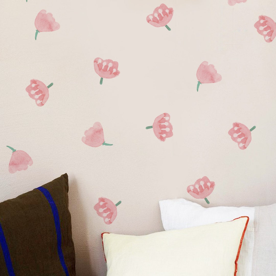 Pink Flower Wall Decals for Kids Watercolor Wall Stickers for Etsy