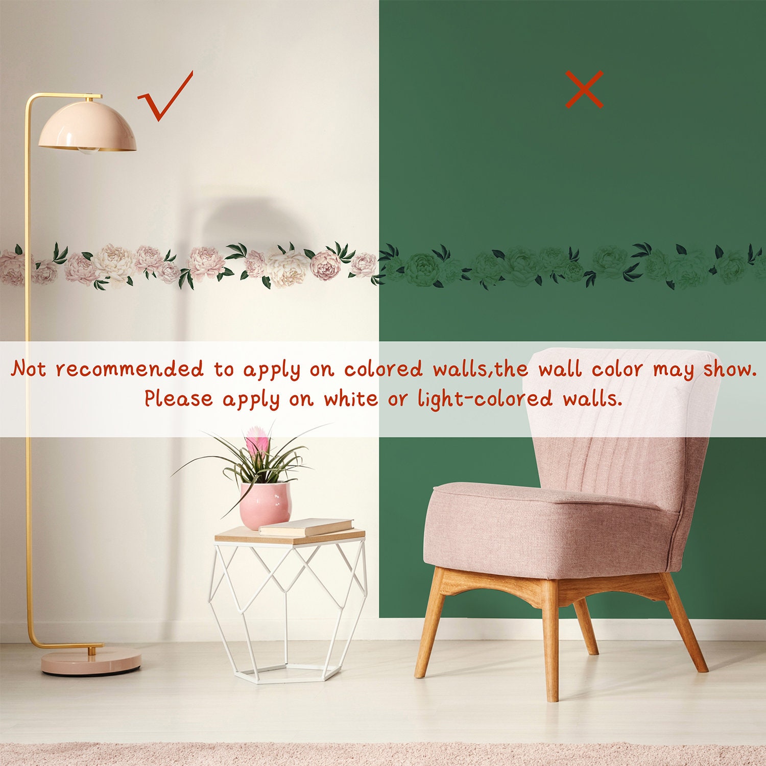 Dusty Pink Peony Border Wall Decal Spring Flower Wall Border - Etsy