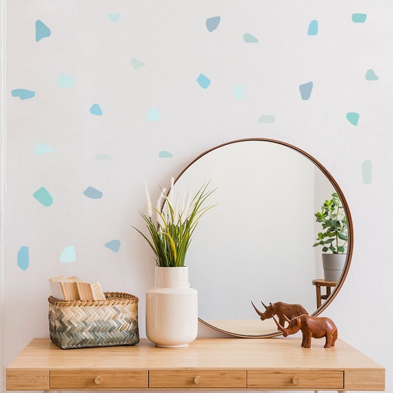Terrazzo Wall Decal Natural Blue Vinyl Peel and Stick Wall Etsy
