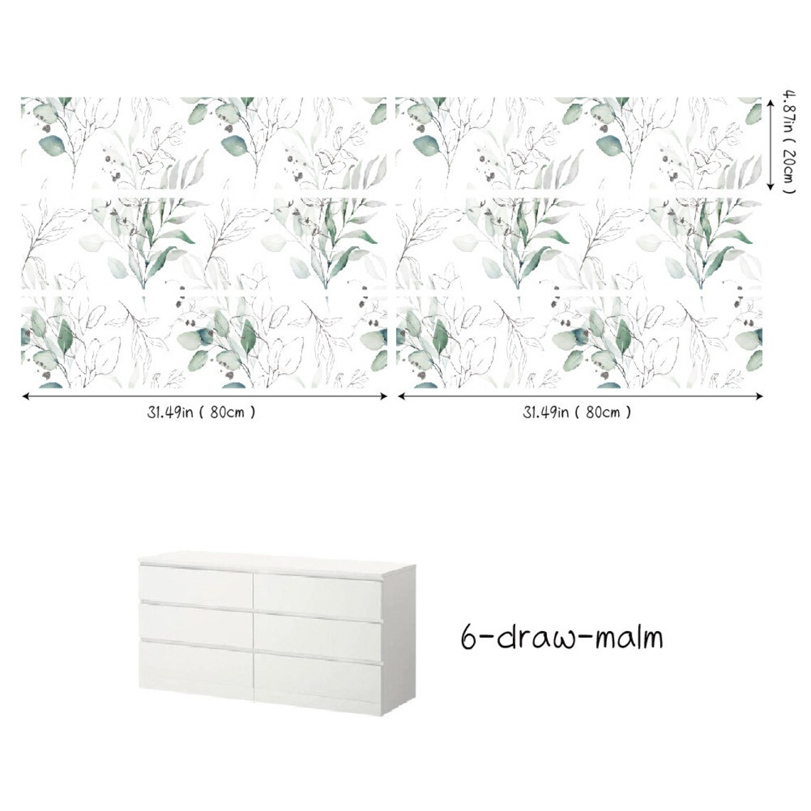 Peel and Stick Malm Dresser Decal Watercolor Faded Green Etsy
