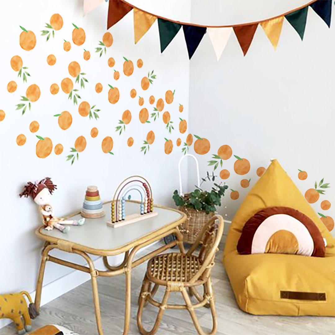 Boho Watercolor Orange Wall Decals Self Adhesive Wall Paper Etsy