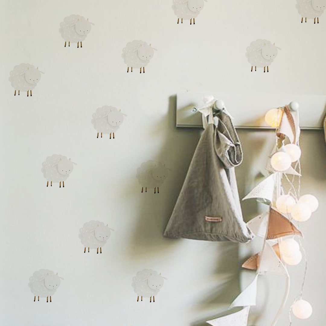Farm Sheep Wall Decals for Kids, Watercolor Wall Stickers for Baby