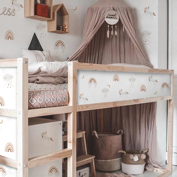 Calcomanías Boho Sun para cama Kura, pegatina de unicornio Peel and Stick de mediados de siglo, decoración de la habitación de la guardería terrenal para la cama y la pared de los niños