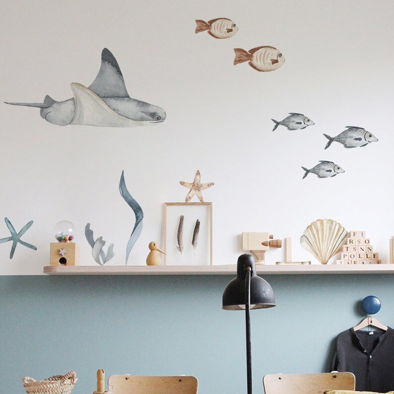 Ocean Life Wall Nursery Sticker Sea Animals Wall Decal Peel Etsy