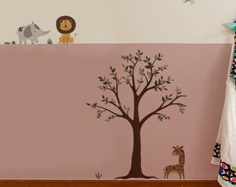 Tree and Lion Wall Decals, American Style Kids Room Wall Decor, Peel and Stick, PVC Playroom Wall Sticker, Nursery and Boys Room | FUNLIFE