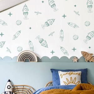 Pine Sketch Rocket Wall Decals, Space Wall Stickers for Boys Room, Wall Decals for Kid's room, Vinyl Playroom Decor, Nursery Deocr | FUNLIFE