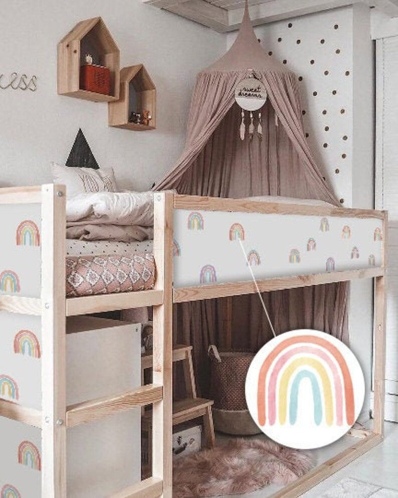 Rainbow Decals for Kura Bed, Pastel Red and Purple Rainbow Wall Sticker, Also Suitable for Wall, Adhesive, Peel and Stick FUNLIFE image 1