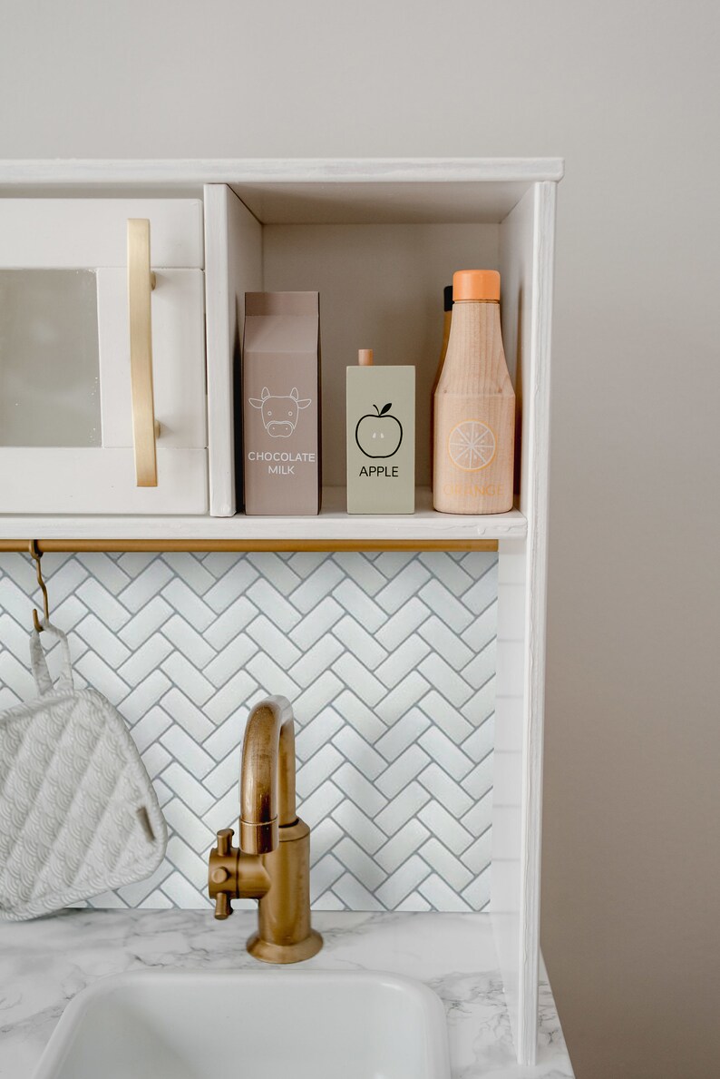 Play Kitchen Backsplash Decal White Herringbone Tile for Etsy