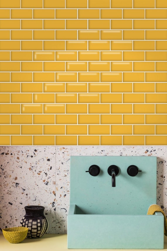 Mustard Yellow Subway Peel and Stick Modern Backsplash Tile Etsy