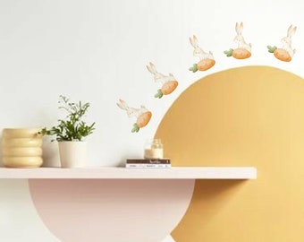 Bunny carrot Wall Decals for Kids, Watercolor Wall Stickers for baby, Hand drawn Playroom Decor, Nursery Decor | FUNLIFE