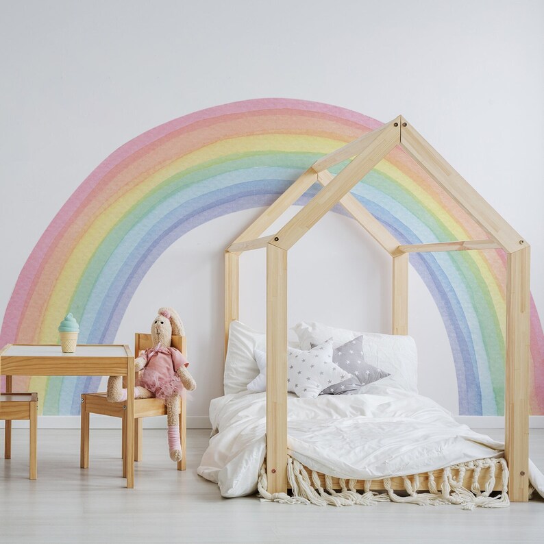 Large Rainbow Wall Decal Watercolor Rainbow Nursery Wall Etsy