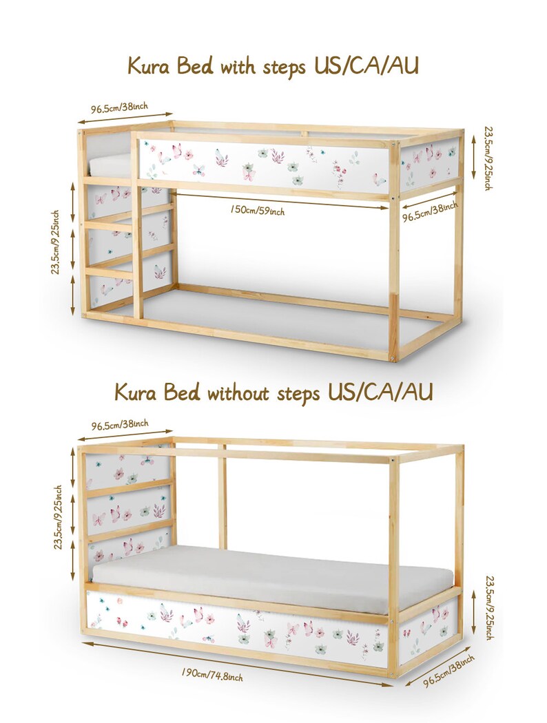 Decals for Kura Bed Watercolor Butterflies and Flowers for Etsy