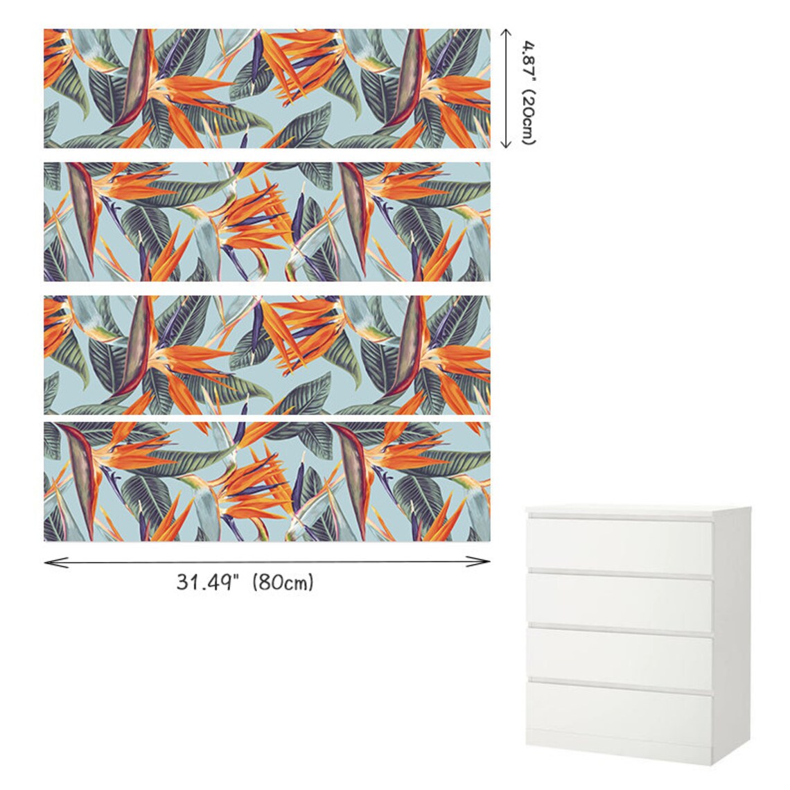 Peel and Stick Ikea Malm Decal Watercolor Leaves Nursery Ikea Etsy