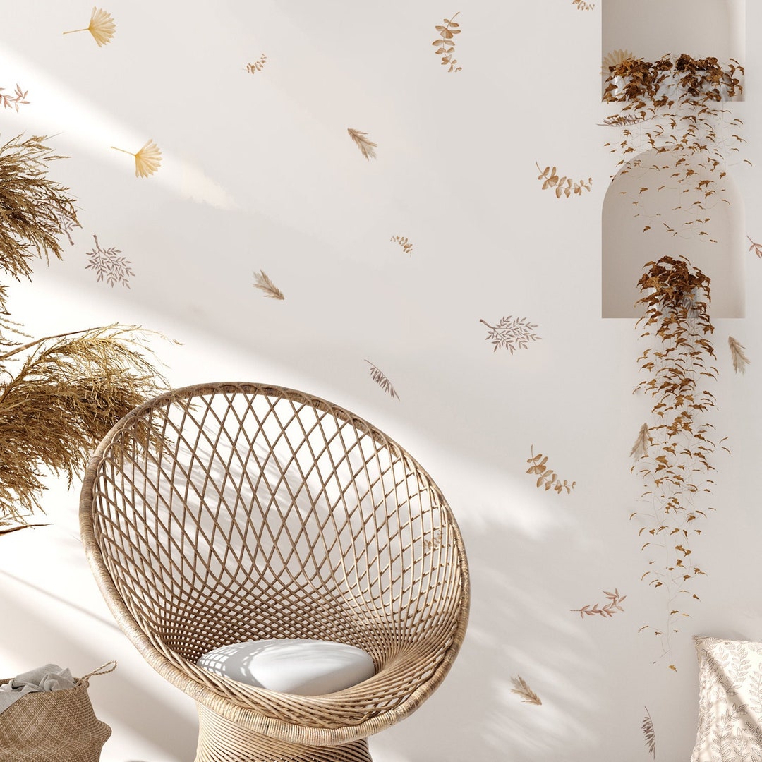 Boho Leaves Wall Decal Watercolor Botanical Wall Sticker Etsy