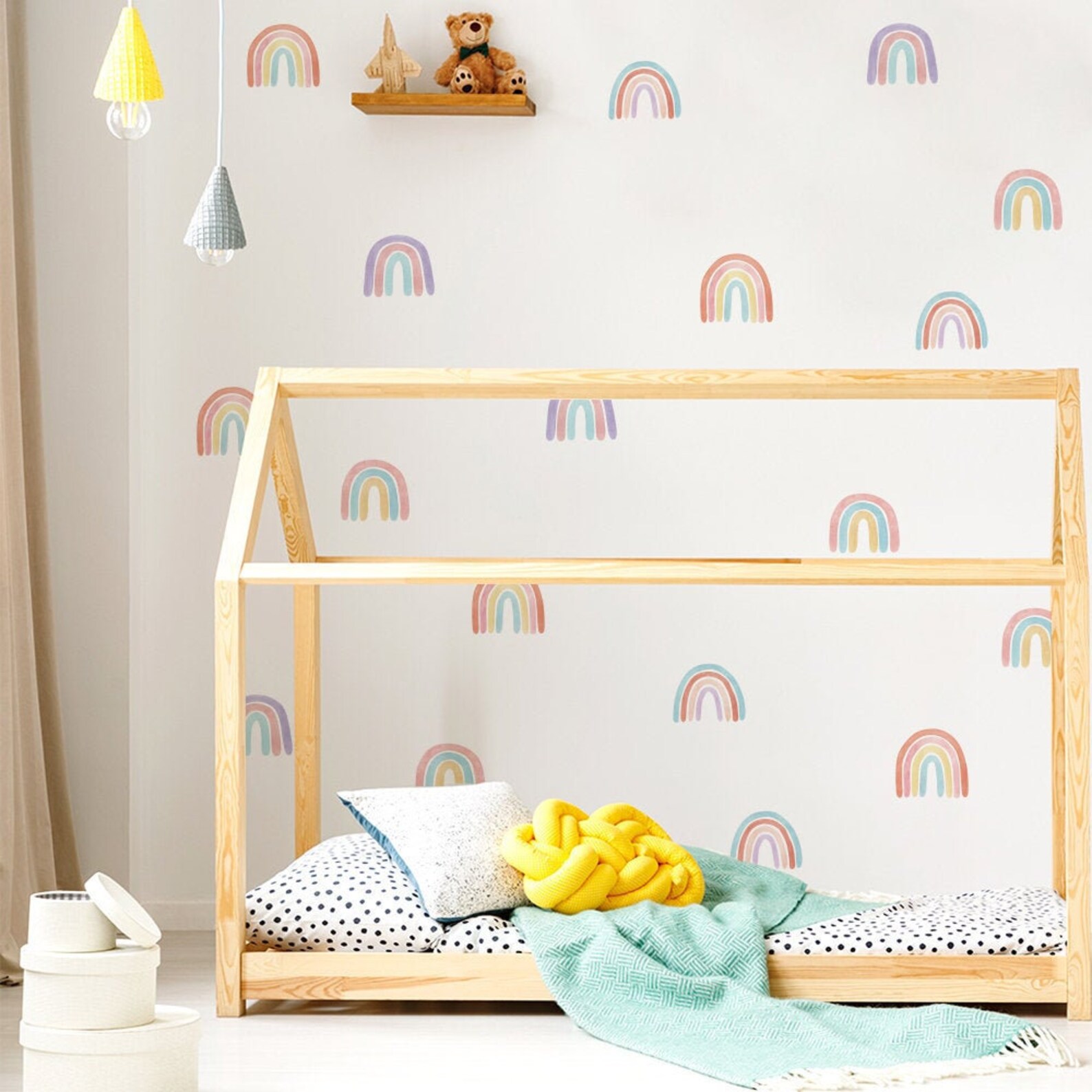 Muted Rainbow Nursery Wall Decal Hand Drawn Boho Rainbow Wall Etsy