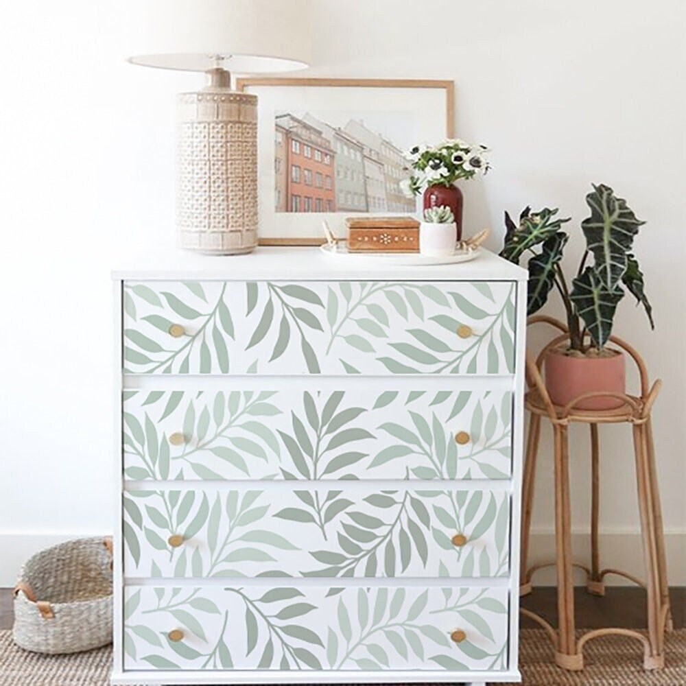 Peel and Stick Malm Dresser Decal Watercolor Greeny Leaves Etsy
