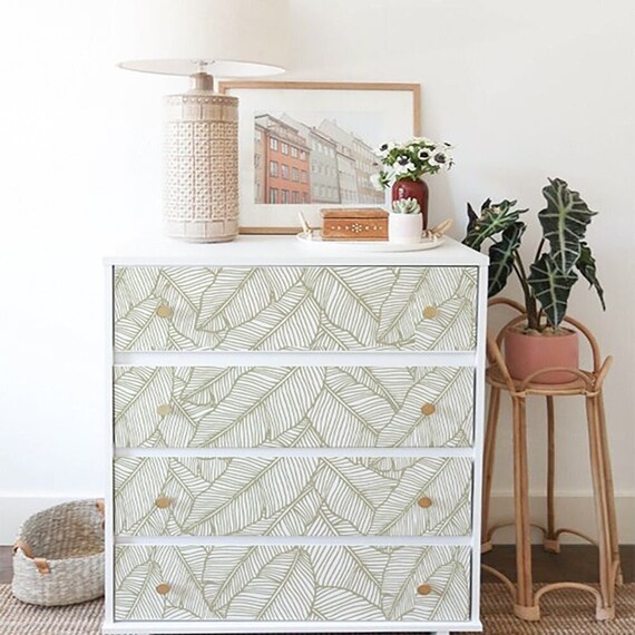 Sage Green Tropical Leaves Contact Paper Malm Dresser Decal Etsy India