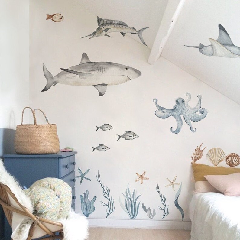 Ocean Life Wall Nursery Sticker Sea Animals Wall Decal Peel Etsy