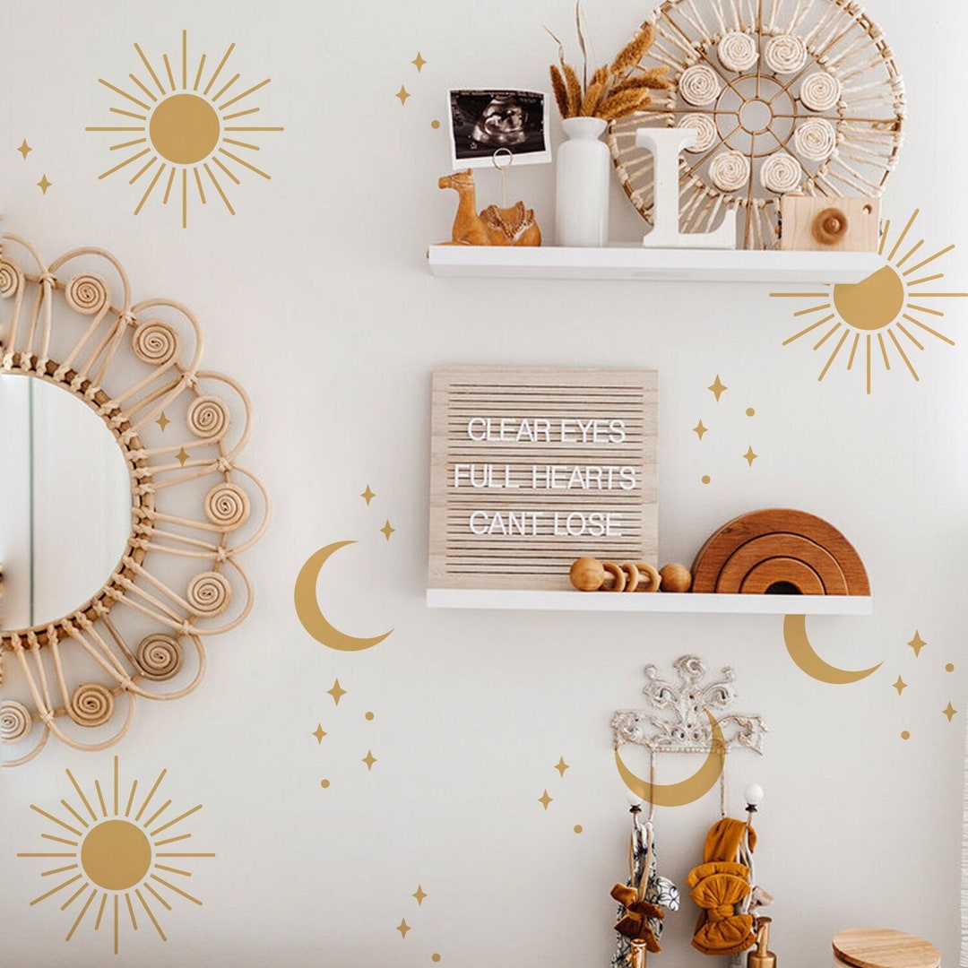 Boho Sun Wall Decal Mid-century Peel and Stick Moon Wall - Etsy