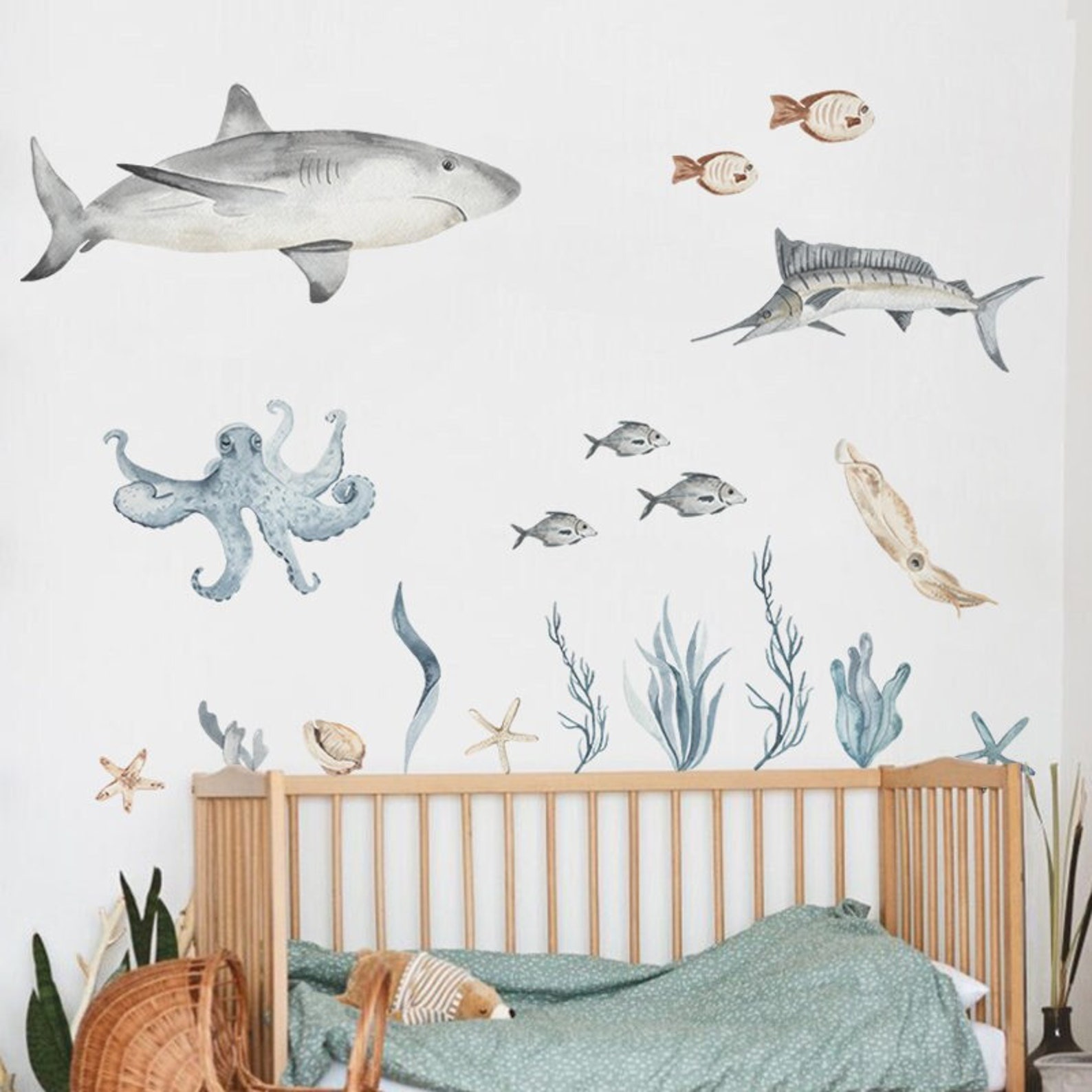 Ocean Life Wall Nursery Sticker Sea Animals Wall Decal Peel Etsy