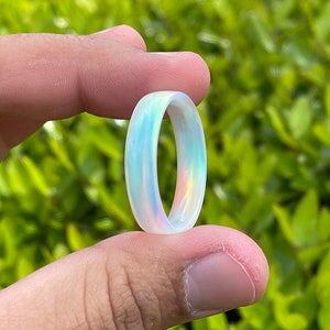 White Aurora Opal Ring. Solid Opal Band. Synthetic Opal