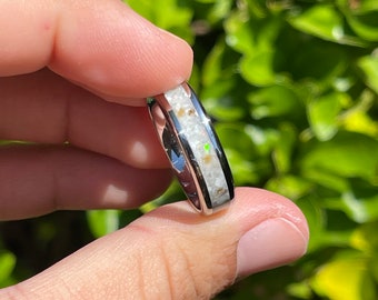 Handmade Ethiopian Opal Inlay Ring: Glow in the Dark