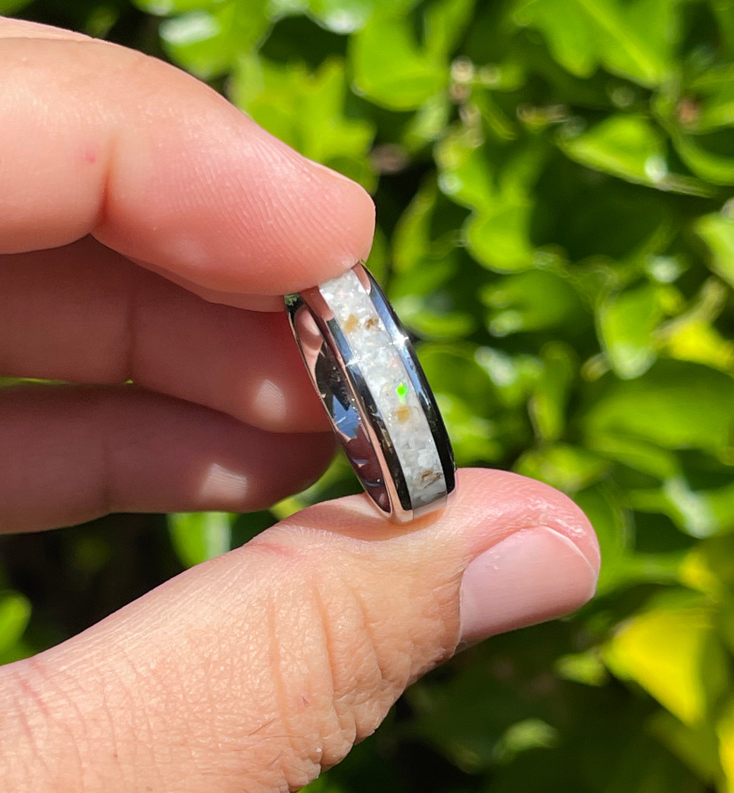 Natural Ethiopian Opal Ring. Handmade Opal Inlay Ring