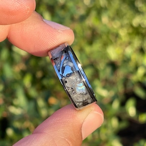 Authentic Moonstone and Meteorite chunks ring. Real Meteorite Inlay ring. Moonstone Ring.