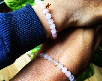 Duo bracelets Mère fille en pierres naturelles semi précieuses de Quartz rose