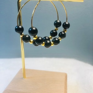 Black Obsidian Natural Stone Creole Earring
