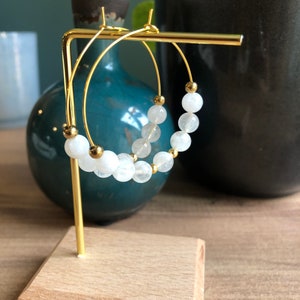 Moonstone semi precious natural stone hoop earrings