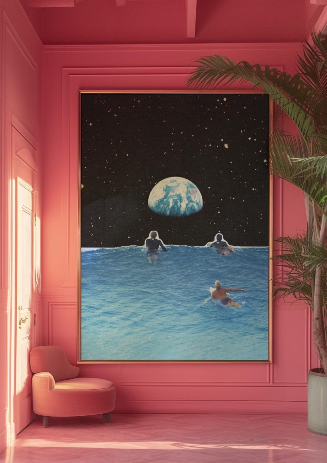 Cosmic Surf Dream - Cool Girl Digital Art Print, Collage Wall Decor ...