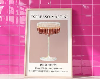 Espresso Martini Wall Art Printable | Cocktail Poster for Bar Cart Decor & Dorm | Summer Drink Print, Cool Girl Aesthetic, Martini Cocktail