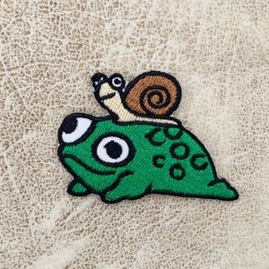 Frog and snail Iron on patch, Patches, Frog patches iron on ,Embroidered Patch Iron, Patches For Jacket ,Logo Back Patch,