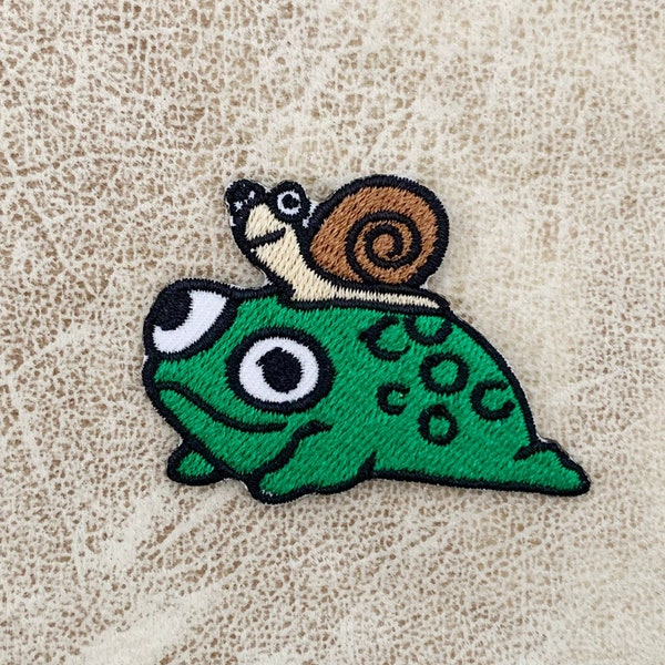 Frog and snail Iron on patch, Patches, Frog patches iron on ,Embroidered Patch Iron, Patches For Jacket ,Logo Back Patch,