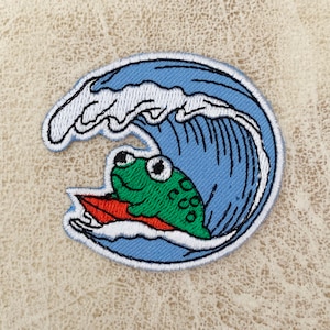 Kikker surfen Iron op patch, Patches, Frog patches ijzer op, geborduurde Patch Iron, Patches voor jas, Logo Back Patch,