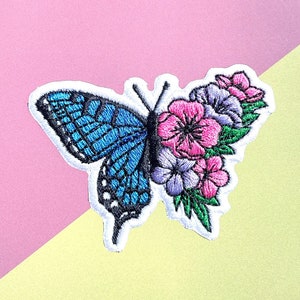 Schmetterling Aufbügler, Patches, Blume auf Lotus Aufbügler zum Aufbügeln, gestickter Aufnäher Eisen, Patches für Jacke, Logo zurück Patch,