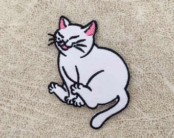 Cat Embroidered Patch, Iron-On Applique (2x3")