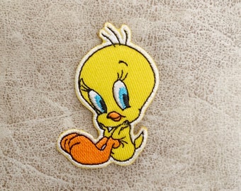Tweety Bird Embroidered Iron-On Patch, Cartoon Character (2.5x1.5)