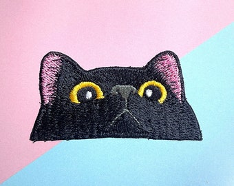 Süße schwarze Katze Aufbügler, Patches, süße Katze Aufbügler zum Aufbügeln, gestickter Aufnäher Eisen, Patches für Jacke, Logo Back Patch,