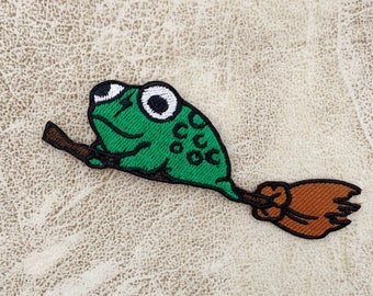 Wizard Frog Embroidered Iron-On Patch, Back Patch