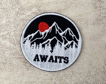 Await Mountain Embroidered Iron-on Patch, Travel Applique