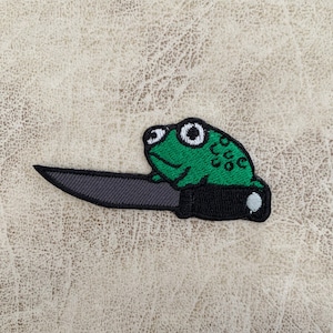 Kikker mes strijken op patch, patches, kikker patches ijzer op, geborduurde patch ijzer, patches voor jas, logo terug patch,
