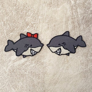 Sharks in love Iron on patch, Patches, Sharks patches iron on ,Embroidered Patch Iron, Patches For Jacket ,Logo Back Patch,