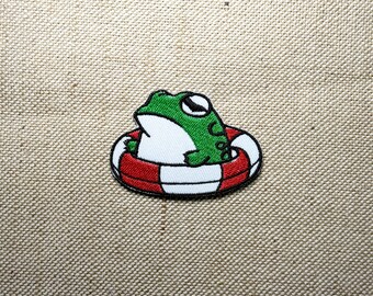 Frog With Swim Ring Embroidered Iron-On Patch (1.5"x 2.5")