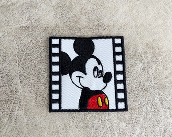 Mickey Mouse Embroidered Iron-On Patch: Cartoon Film Strip (2.5"x 2.5")
