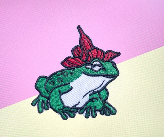 Frog Flower Hat iron on patch, Frog Patches, Frog Patches iron on  ,Embroidered Patch Iron, Patches For Jacket ,Logo Back Patch,